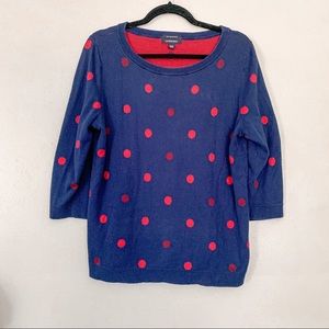 Lands’ End Supima Cotton Navy Blue Red Dot sweater